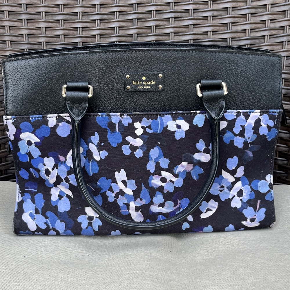 EUC Kate Spade New York Grove Street Caley Black and Blue Floral Satchel
